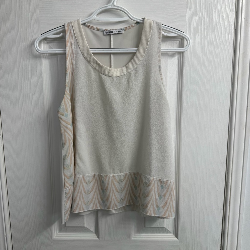 Zara Cream Peplum Sleeveless Blouse XS S Textured Tank Quiet Luxury Minimalist